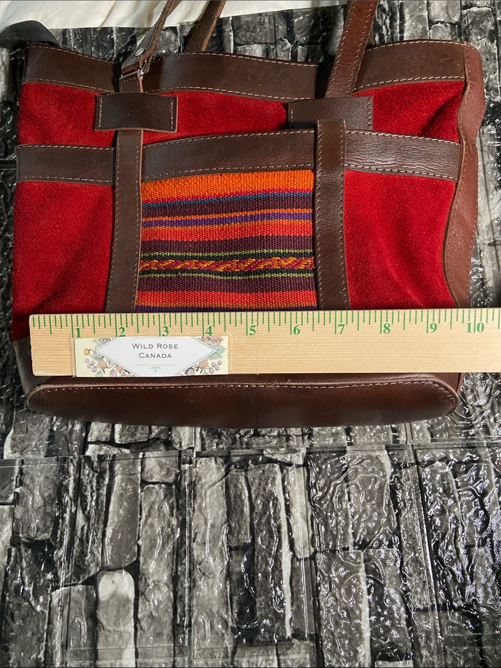 Vintage Leather and Woven Wool Boho Purse Made in Bolivia - Picture 9 of 11